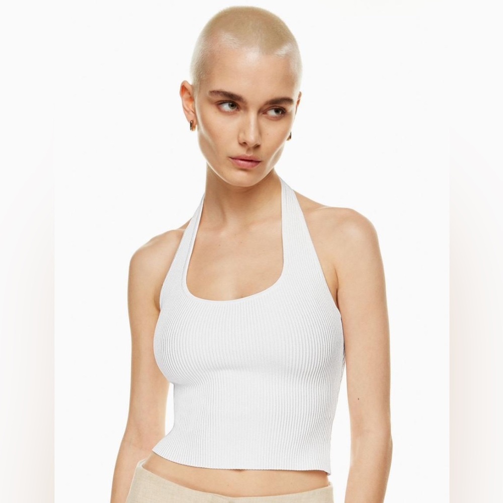 Aritzia Babaton White Ribbed Halter Crop Top